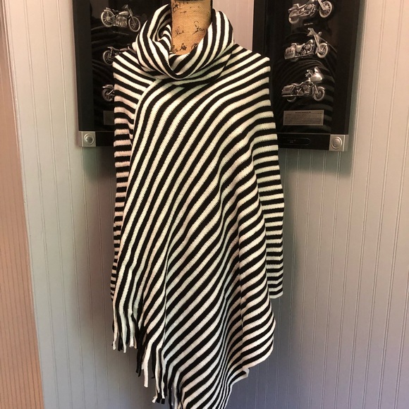 Striped Cowl Neck Poncho - Picture 4 of 8